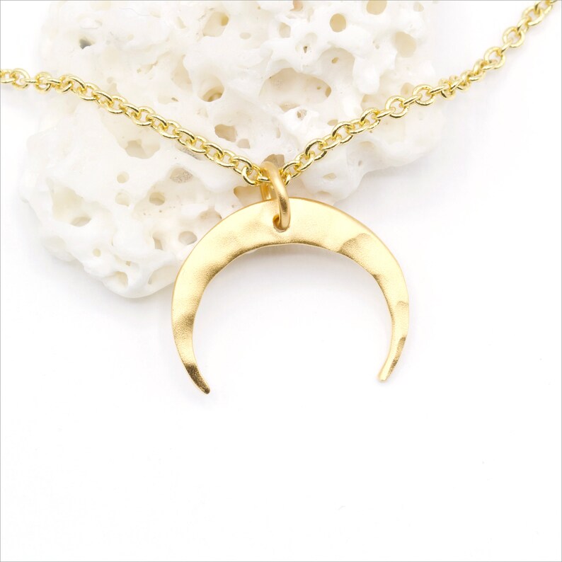 GS101 ~ Satin Gold Finished Hammered Crescent Moon