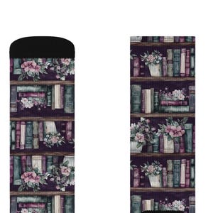 Bookshelf Sublimation Socks: Cozy Fleece-Lined Reading Socks