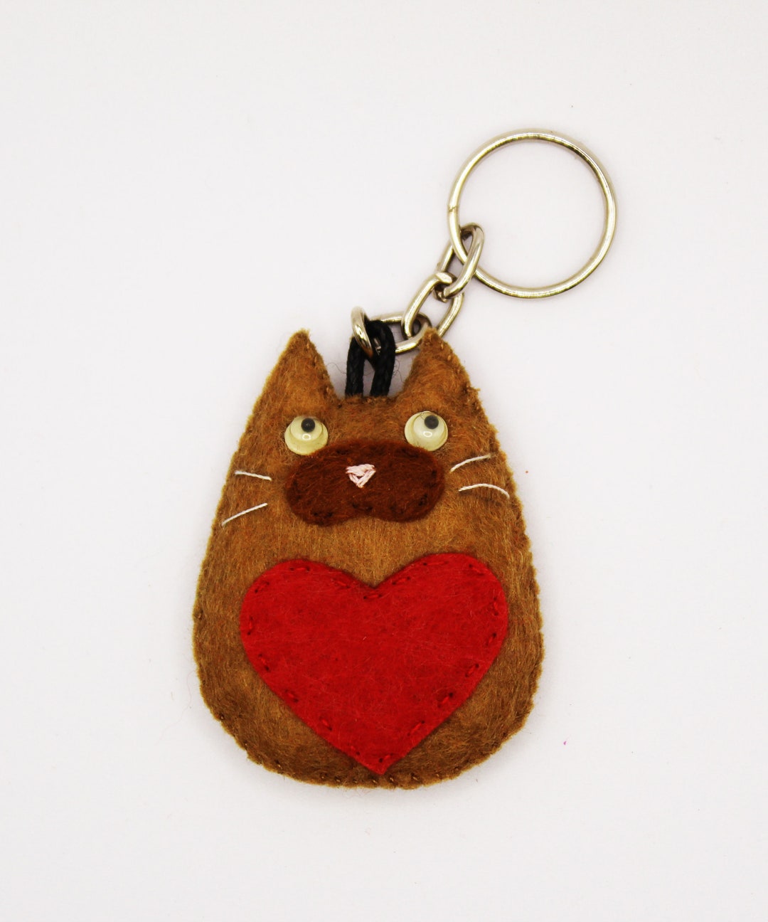 【BLACKPURPLE】24FW★ Signature Cat Heart Keyring-Brown Brown Cat Felt Keychain - Etsy