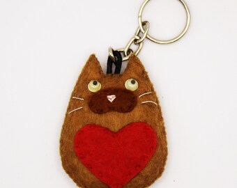 Porte-clés en feutre de chat brun