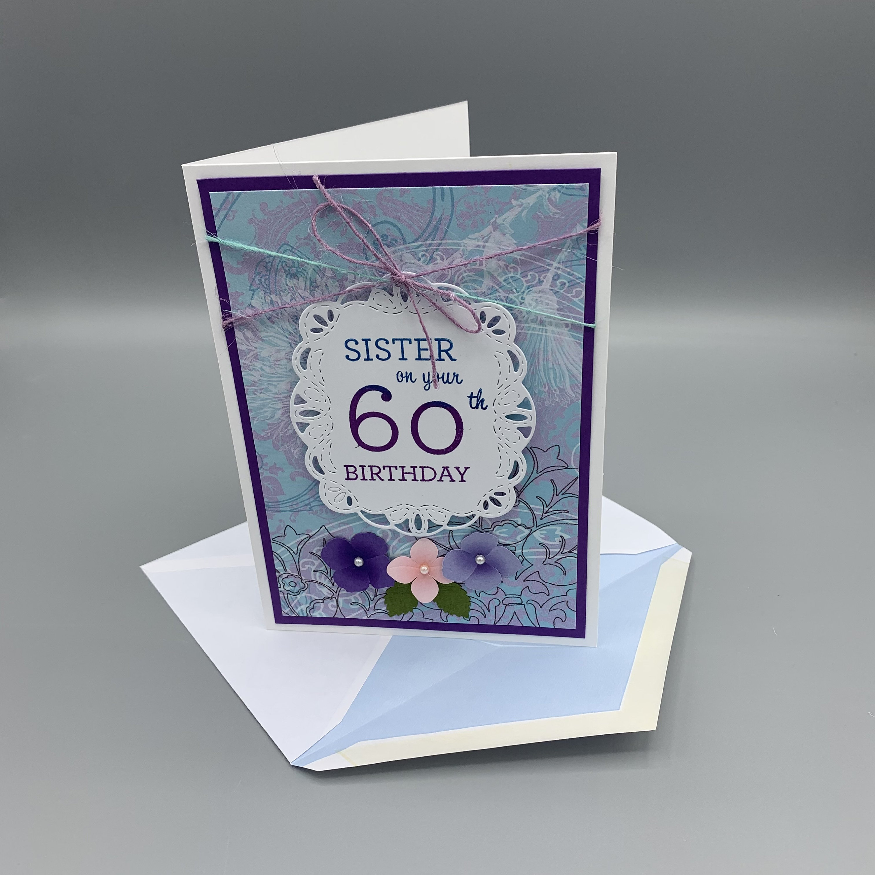 Happy 60th Birthday Card for Sister Handmade Purple Flower Etsy