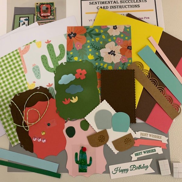 Succulent Greeting Card Kit, Make 3 Cards, Handmade Kit with Cactus Plants, Cinco De Mayo Cards, DIY Card Kit for Adults or Kids,Best Wishes