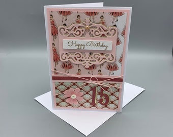 what is a paper dress Quinceanera Happy Birthday Card, 15th Birthday, Handmade Card in Red, Pink and Gold, Happy Birthday Card with Dress and Flower, Quince Años