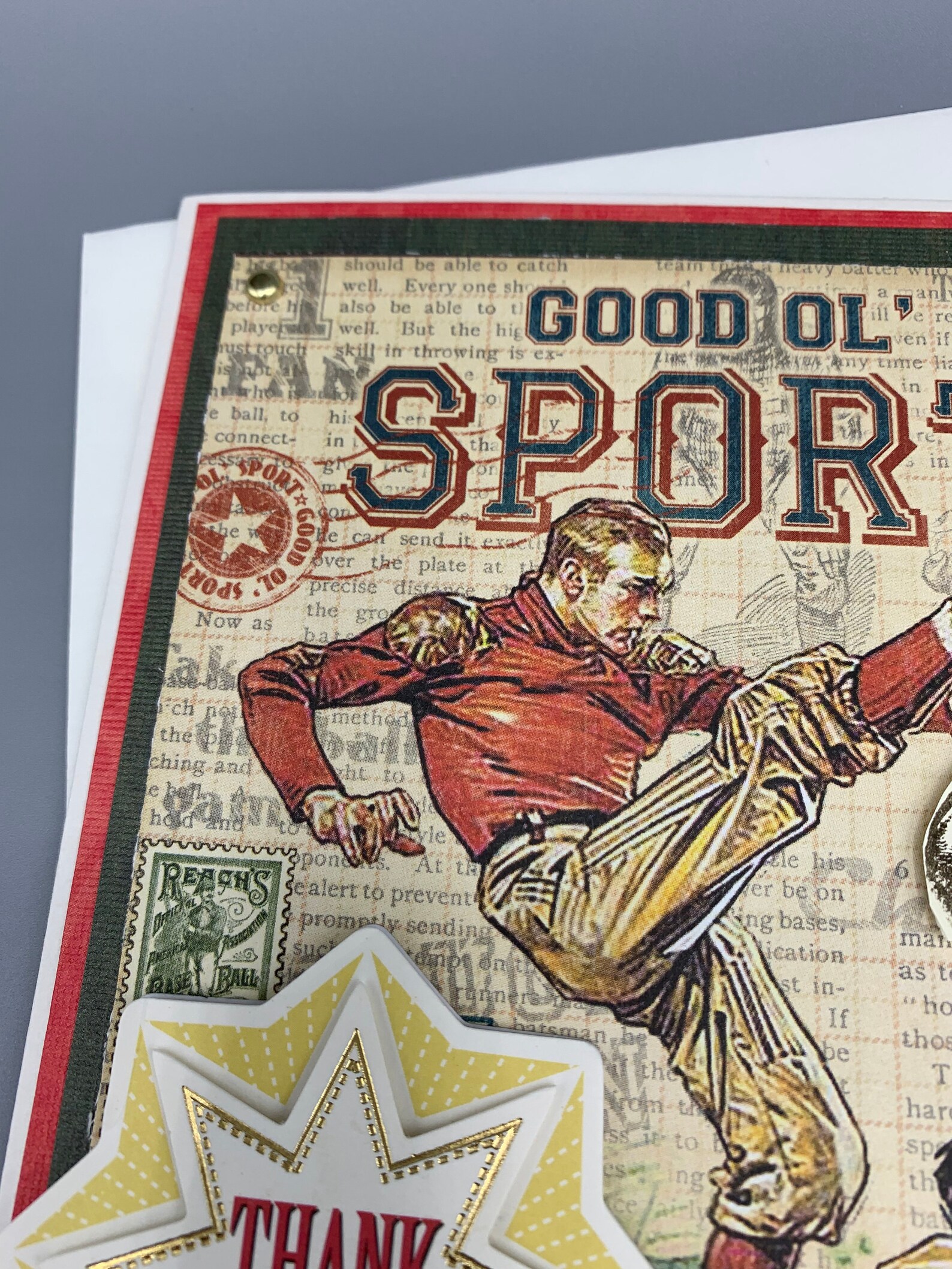 Sport Themed Thank You Greeting Card Retro Football Player Etsy