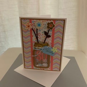 Handmade Birthday Card: Mason Jar with Flowers, 30th/40th/50th/60th