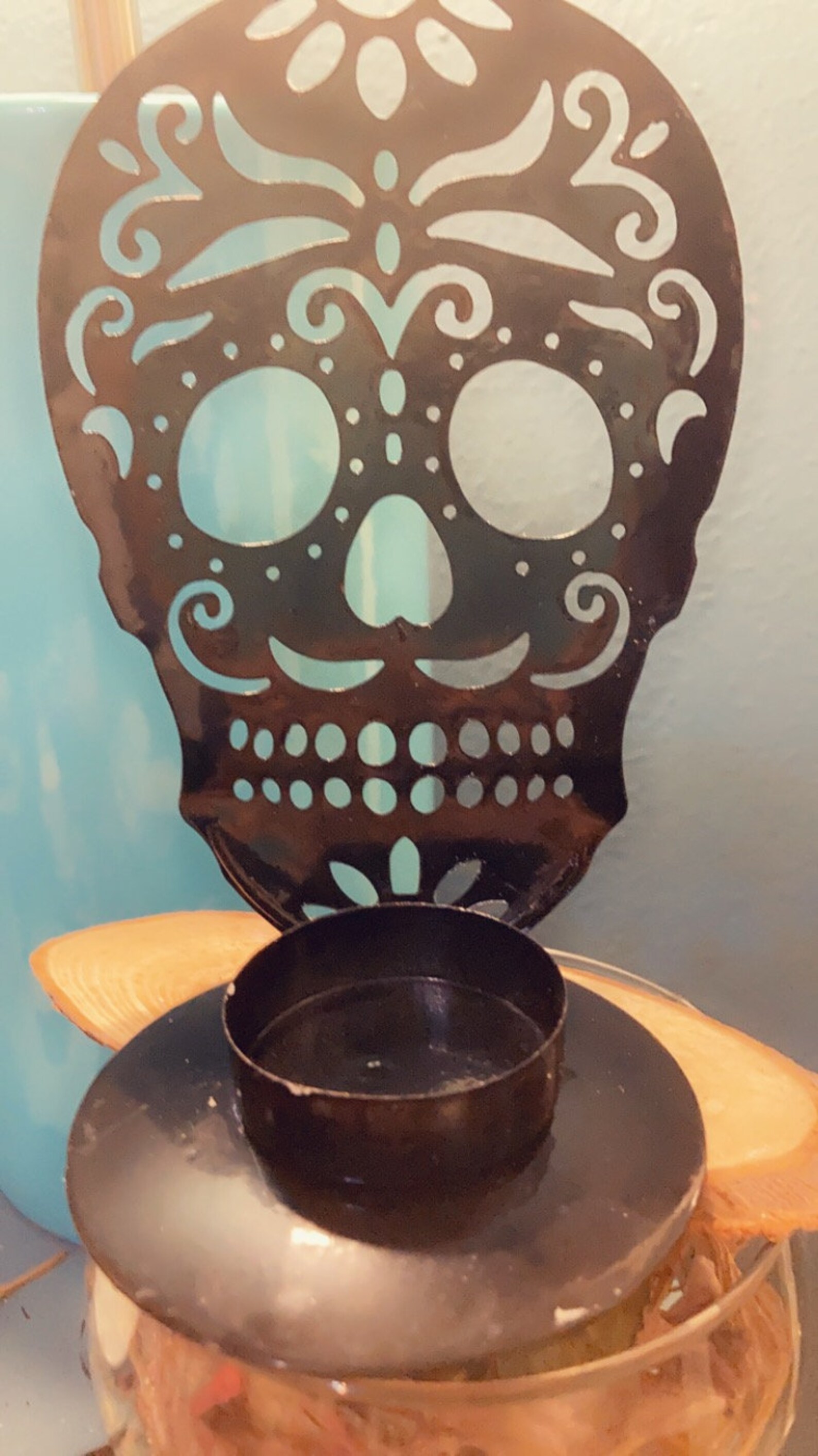 Metal skull candle holder with tea light candles Etsy