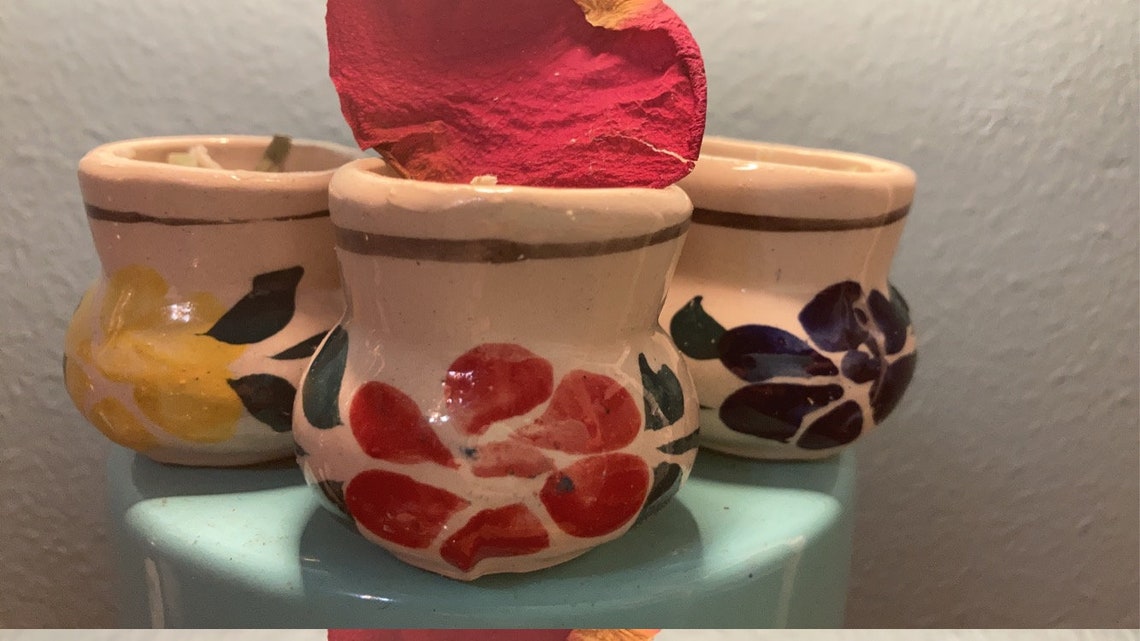 Small painted clay pot candles Etsy