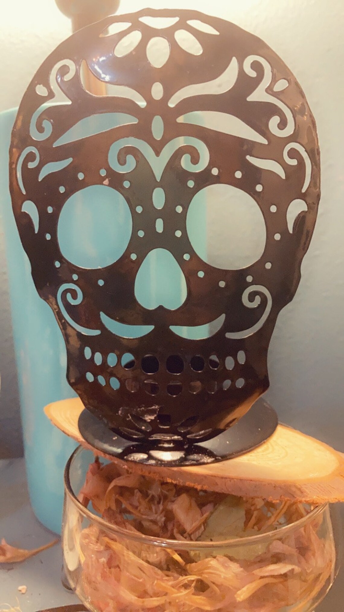 Metal skull candle holder with tea light candles Etsy