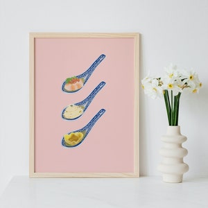 WON TON SPOON print, dim sum art, chinese soup spoon oriental painting, Japanese food art, asian wall decor, retro noodles print in the U.K