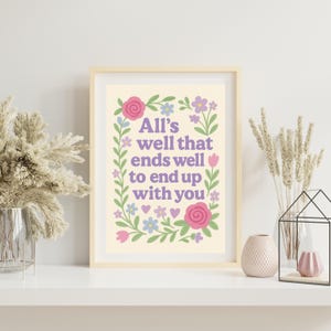 Tout est bien qui finit bien pour finir avec vous - citation de Taylor Swift pour les amoureux de la nature, imprimé floral cottage, oeuvre d'art imprimée vintage au Royaume-Uni