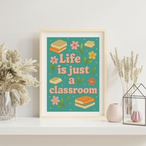 La vie n'est qu'une salle de classe - Taylor Swift New Romantics - Citation de paroles de chanson, imprimé floral cottage, art floral vintage rose sarcelle au Royaume-Uni