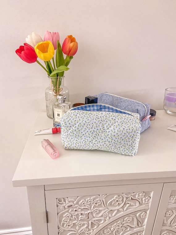 Buy Handmade Quilted Makeup Bag Pink Blue Floral Cosmetic Bag
