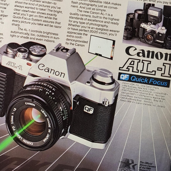Canon AL-1 Appareil photo reflex à mise au point rapide | | d’annonces imprimées vintage rétro 1982