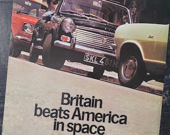 Austin Morris 1100 MKII & 1300 "Britain Beats America In Space" | Original Retro Vintage Car Print Ad from 1969