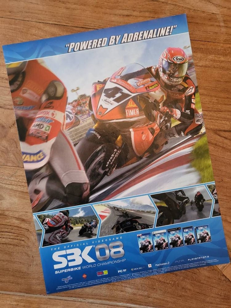 Superbike World Championship SBK 08 Retro Video Game Vintage Print Advertising for Xbox 360 and PlayStation 2 and 3 PS2 PS3 2009 image 1