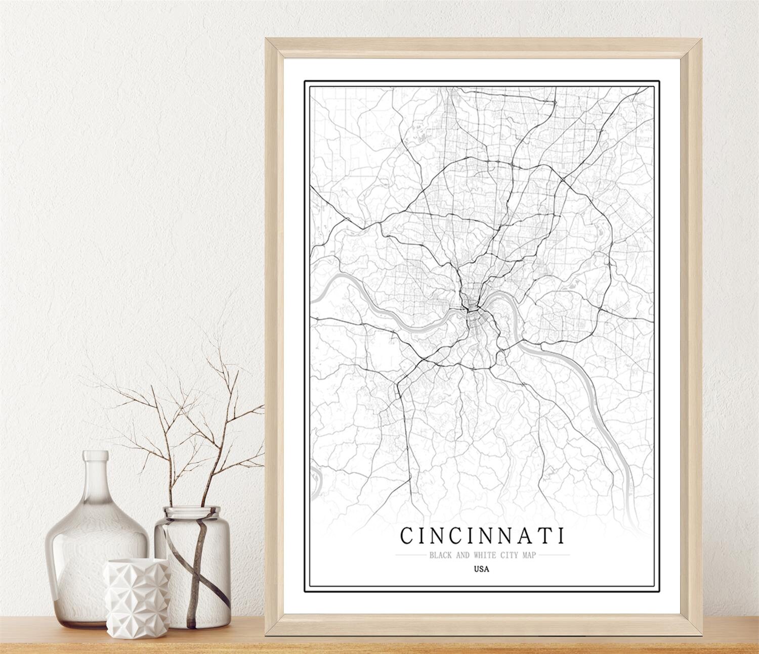 Cincinnati Map Cincinnati Print USA City Poster Black and | Etsy