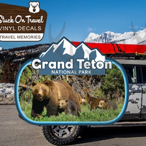 Grand Tetons Park Decal / 4.5&quot; Sticker / Grizzly / Wyoming / Mountains / Jackson/ Premium/ Vinyl/ Matte Laminate / Travel / Car / Waterproof