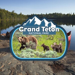 Grand Tetons Park Decal / 3.5&quot; Sticker / Grizzly / Wyoming / Mountains / Jackson/ Premium/ Vinyl/ Matte Laminate / Travel / Car / Waterproof