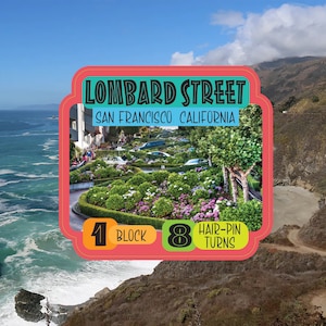 Lombard Street Decal / 3.5&quot; Sticker / California / Hair Pin Turns / Historic / San Francisco / Premium / Laminate / Travel /Car / Waterproof