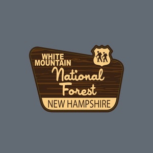 Calcomanía pequeña de 1,5" con el bosque de White Mountain, New Hampshire, señal nacional, parque, premium, vinilo, laminado UV, para viajes, resistente al agua