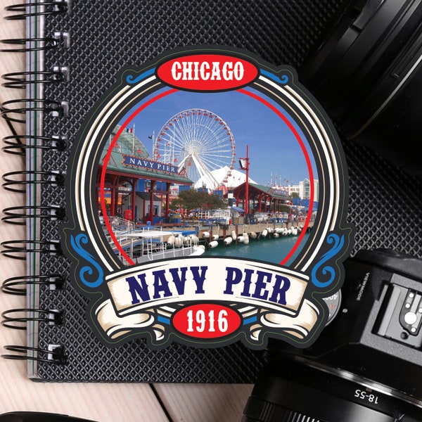 Navy Pier Decal / 2.5" Sticker / Chicago / Rides / Lake Michigan / Illinois / Historic / Premium / UV Laminate / Travel / Car / Waterproof