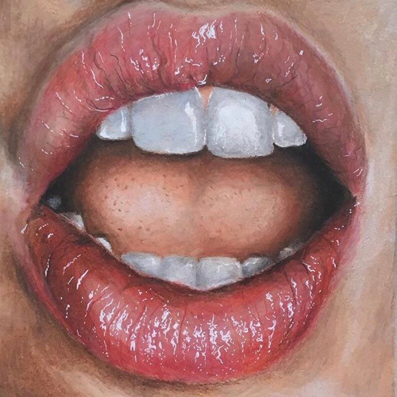Colored pencils lips mouth drawing teeth Prismacolor Etsy