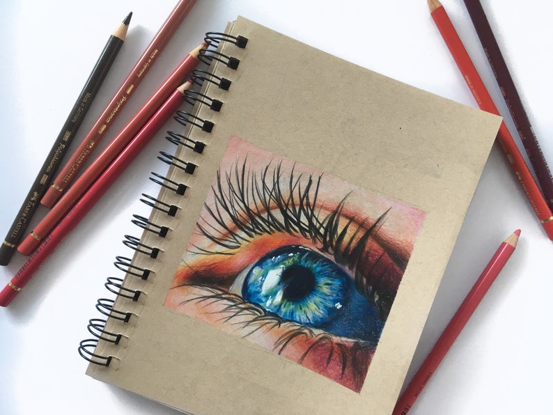 Colored pencils realistic eye drawing blue eye photorealism Etsy