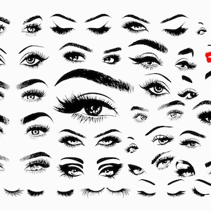 Pestañas Chica SVG, Cejas SVG, Maquillaje SVG, Silueta de cejas, Clipart de niña, Silueta, Pestañas cricut, Extensiones de pestañas, Camiseta svg, decoración