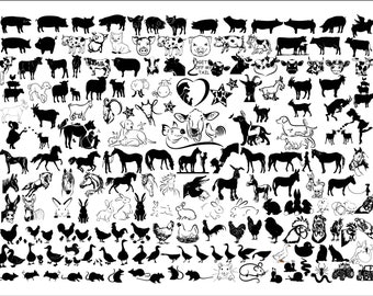 Farm animals bundle SVG, svg files for cricut, Pig svg, Piggy svg, Cow svg, Horse svg, Animal clipart  silhouette