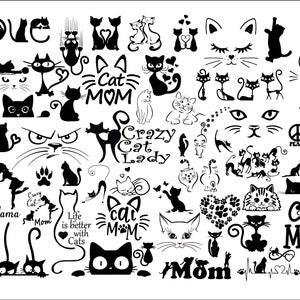 Chat Bundle SVG, chat svg, svg kitty, fichiers SVG chat mignon pour Cricut, tête de chat, visage de chat, maman maman chat svg, chats drôles, silhouette de chat, amour de chat fou