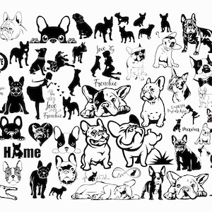 Franse Bulldog Bundel, Logo Vinyl Stencil, Frenchie Clipart Print, Franse Bulldog SVG, Silhouet, Frenchie mama svg, Bulldog Vector, Cricut bestand