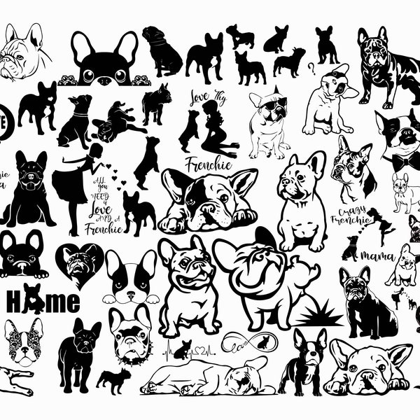 French Bulldog Bundle,Logo Vinyl Stencil,Frenchie Clipart Print,French Bulldog SVG, Silhouette, Frenchie mama svg,Bulldog Vector,Cricut file