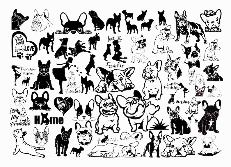 French Bulldog Bundle,Logo Vinyl Stencil,Frenchie Clipart Print,French Bulldog SVG, Silhouette, Frenchie mama svg,Bulldog Vector,Cricut file 