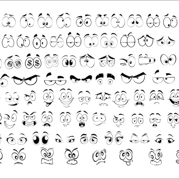 Visage de dessin animé SVG,Cartoon Eyes SVG,svg bundle,Googly Eyes,Out Line,Cut File,smile svg,Digital Stamp,Stencil,Cricut,Silhouette,Comic Book