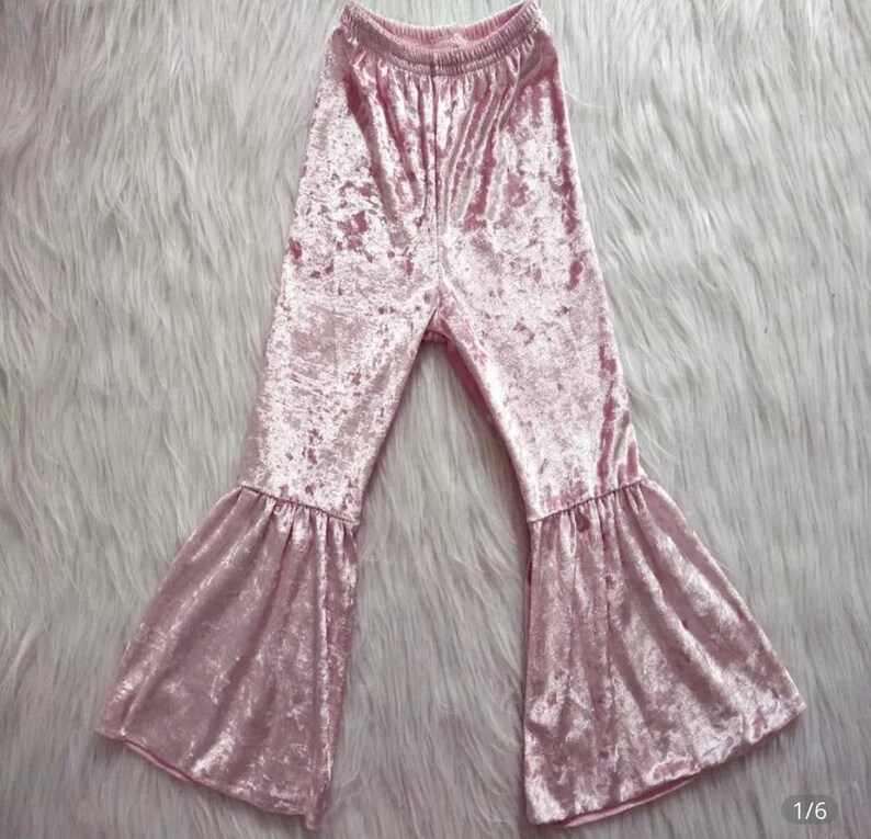Girls pink velvet bell bottoms infant little girls big Etsy