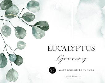 Watercolor Floral Wreath Gold Frame Botanical Clipart Eucalyptus Leaves ...