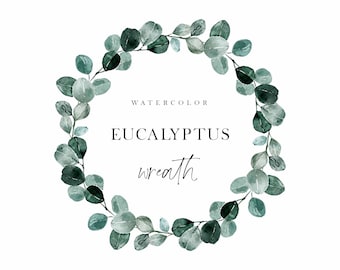 Watercolor Floral Wreath - Gold Frame - Botanical Clipart - Eucalyptus ...