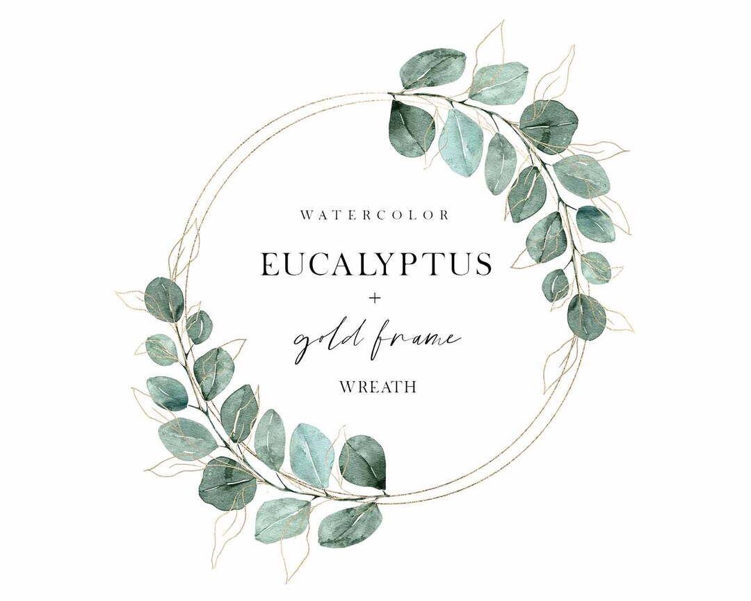 Watercolor Floral Wreath | Gold Frame PNG | Botanical Clipart ...