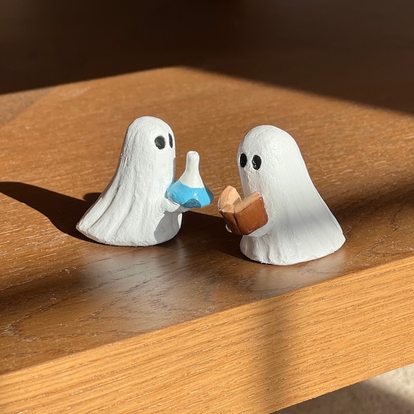 Mini ghost sculptures - reading ghost - science ghost