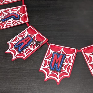 スパイダーマンのカスタマイズ可能な「ハッピーバースデー」バナー - SVG - デジタルファイル誕生日デコレーション - スパイダーマンパーティー - デジタルダウンロード - マーベル