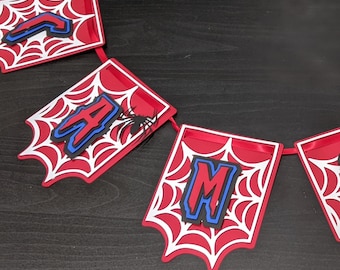スパイダーマンのカスタマイズ可能な「ハッピーバースデー」バナー - SVG - デジタルファイル誕生日デコレーション - スパイダーマンパーティー - デジタルダウンロード - マーベル