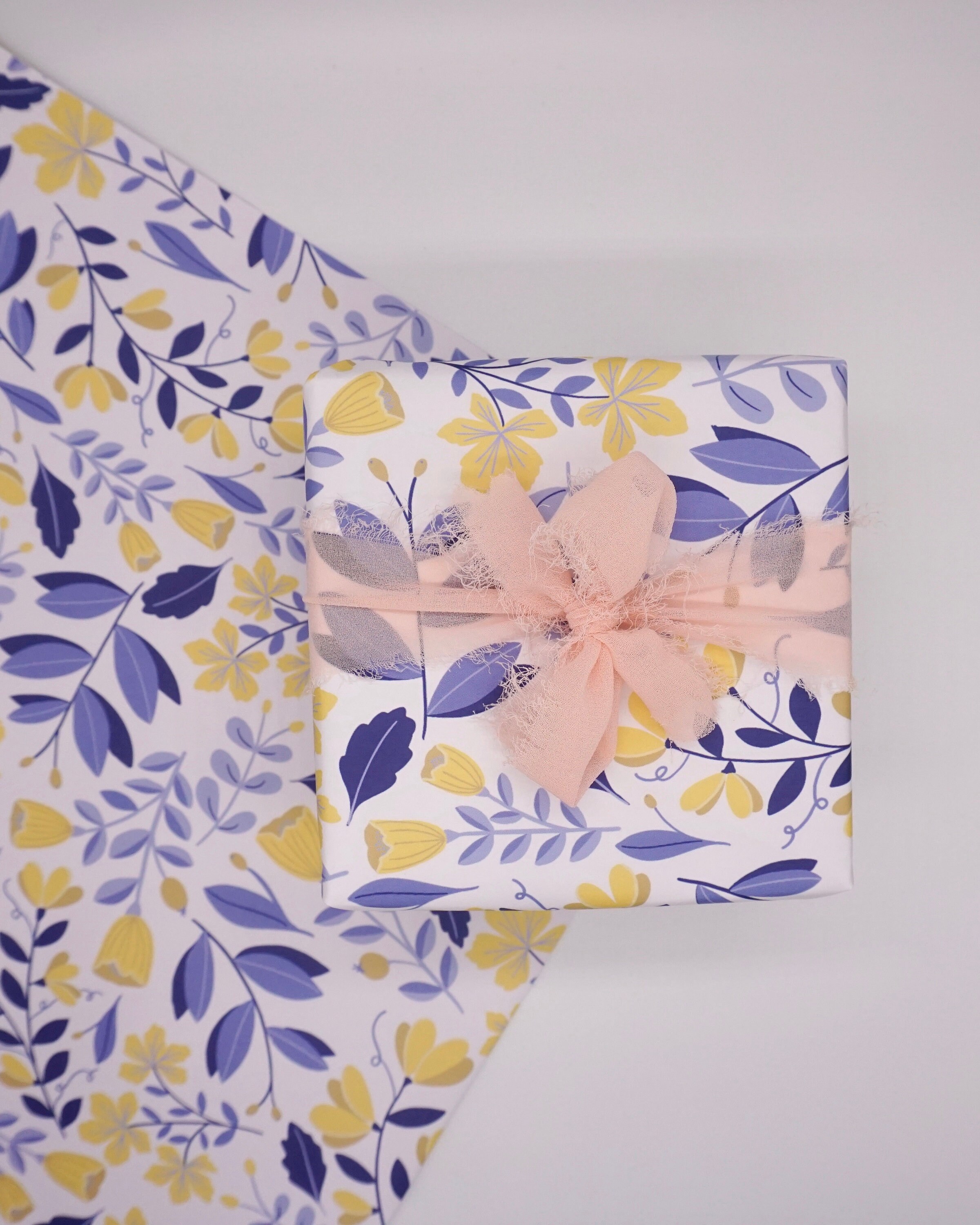 Blue Flower Meadow Recyclable Wrapping Paper Set BLUE Eco Friendly Gift Wrap  & Tags 
