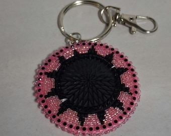 Hand-Beaded Keychain: Pink Keyring