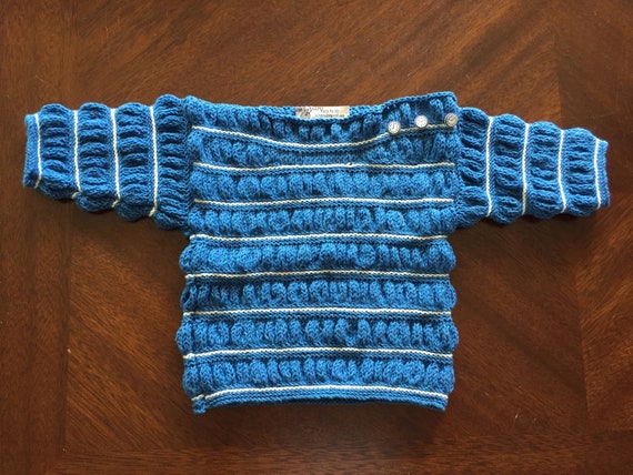 Baby Boy Sweater, 6-9 Months, Intricate Pattern, Hand Knit, One of