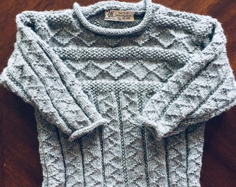 Gray baby sweater, beautifully hand knit.  Intricate pattern.  Custom sizes and colors available.