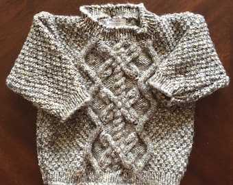 Multi-Brown Baby sweater size 1-2.  Intricate pattern.  Beautifully hand knit.  Custom colors and sizes available.