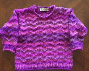 Multicolor girls sweater, beautifully hand knit.  Intricate pattern.  One of a kind.