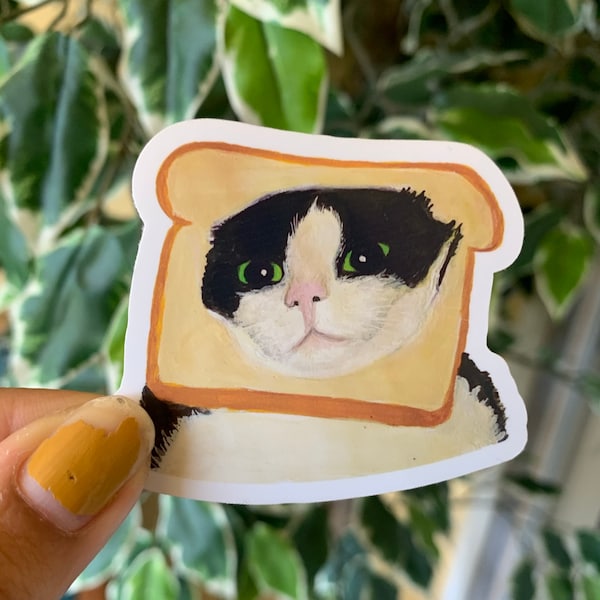 Bread Cat Sticker/ Funny Meme cat/ Loaf Cat/ Bujo/ Stationary/ Black and white cat/ laptop decal