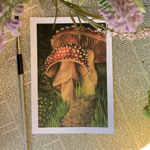 Impressão de arte de cogumelo de núcleo de casa de campo/impressão de guache de floresta/cartão postal de arte de parede da natureza/inspirado no estúdio Ghibli/decoração de parede