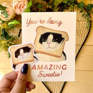 Vous faites une carte de voeux incroyable, un meme drôle de chat en pain, une carte amusante positive, une carte mignonne pour les amoureux des chats, des félicitations et des soins personnels
